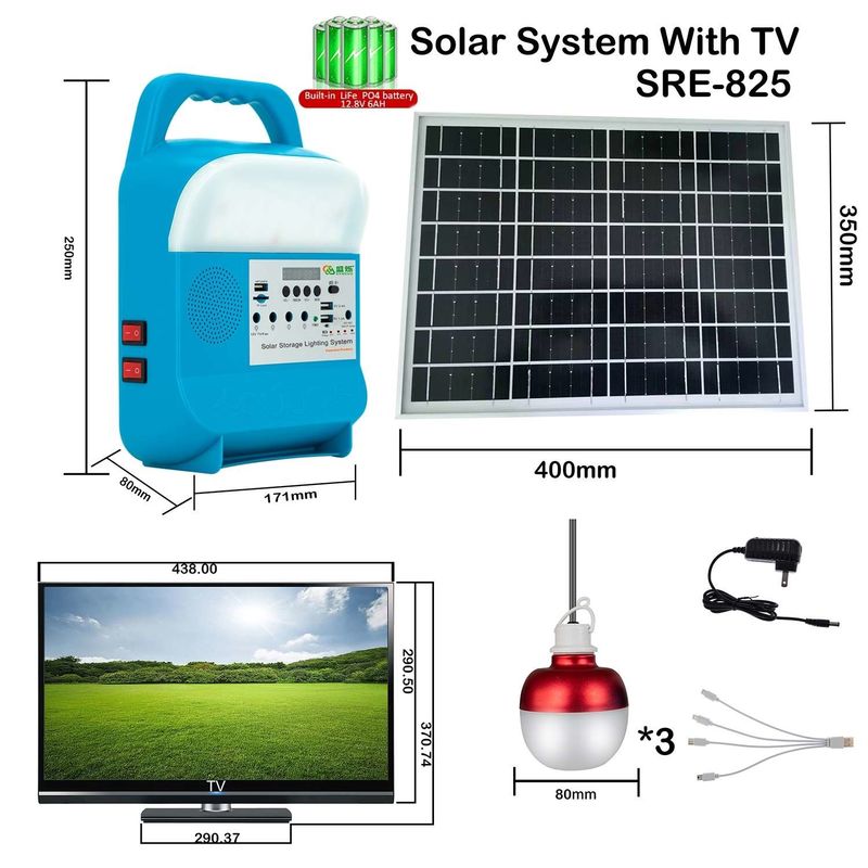Hücre Tipi Lityum Dahili Pil Taşınabilir LED Ev Işığı Güneş Işığı Kitsleri Güç SRE-815