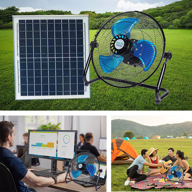Panel ile Şarj Edilebilir 12 Hızlı 12 İnç Masalı 15W Solar Ev Aydınlatma Sistemi Fanı