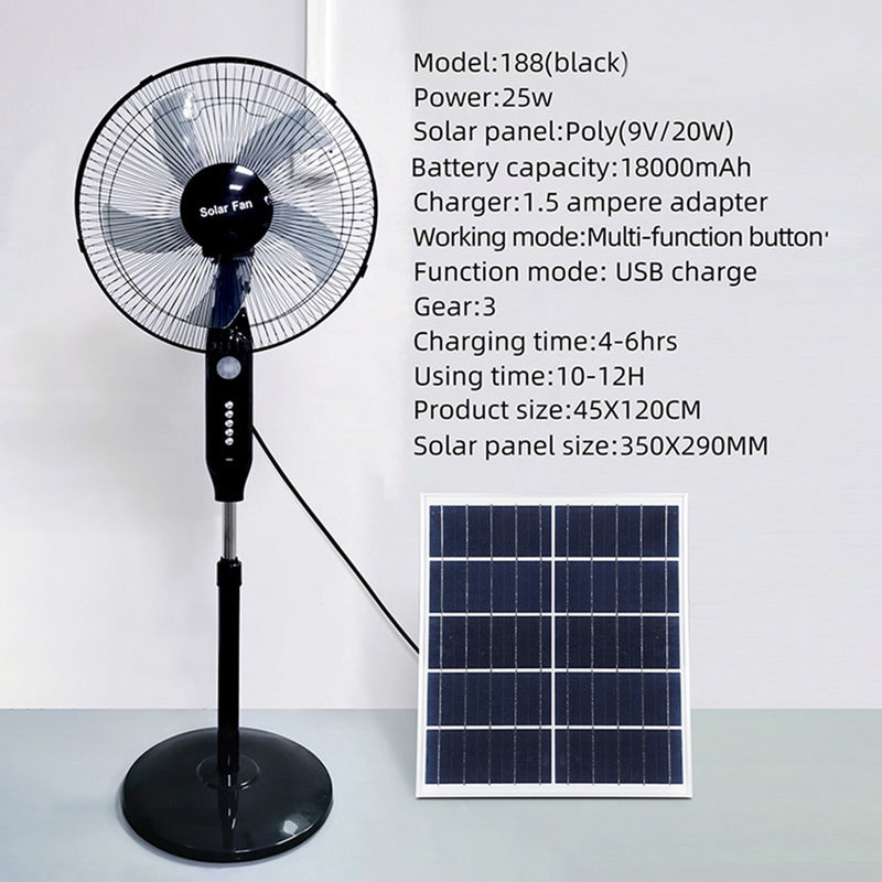 USB + Gece Lambası ile 25W Güneş Enerjili Dış Mekan Fanı 3 Vites Solar Fan
