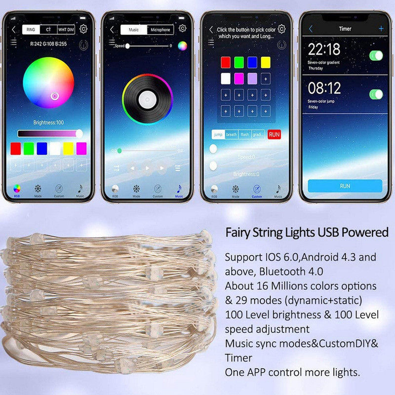IP65 USB 6lm Güneş Dekoratif Işıklar Güneş Enerjili Dize Bahçe Işıkları