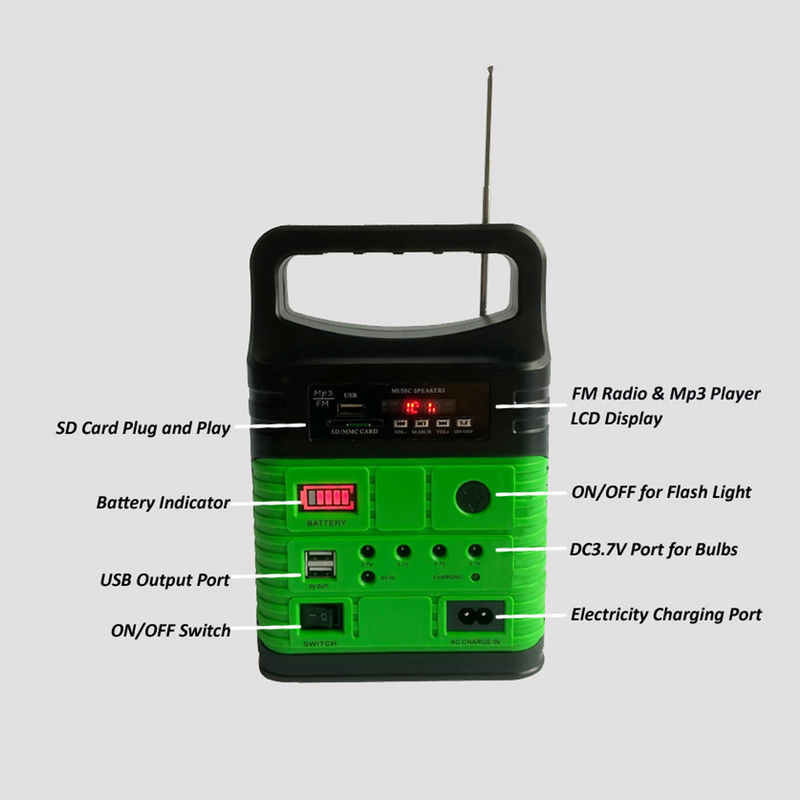 Dahili FM Radyo MP3 Mini Açık Kamp ile 7500mah Taşınabilir Güneş Enerjisi Sistemi Kiti